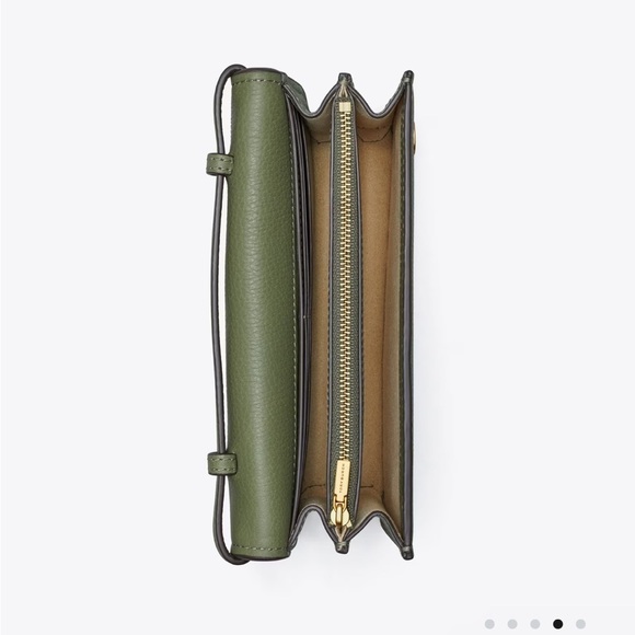 Tory Burch Miller Wallet Crossbody Bag Palm Leaf Green Gold - Picture 15 of 16